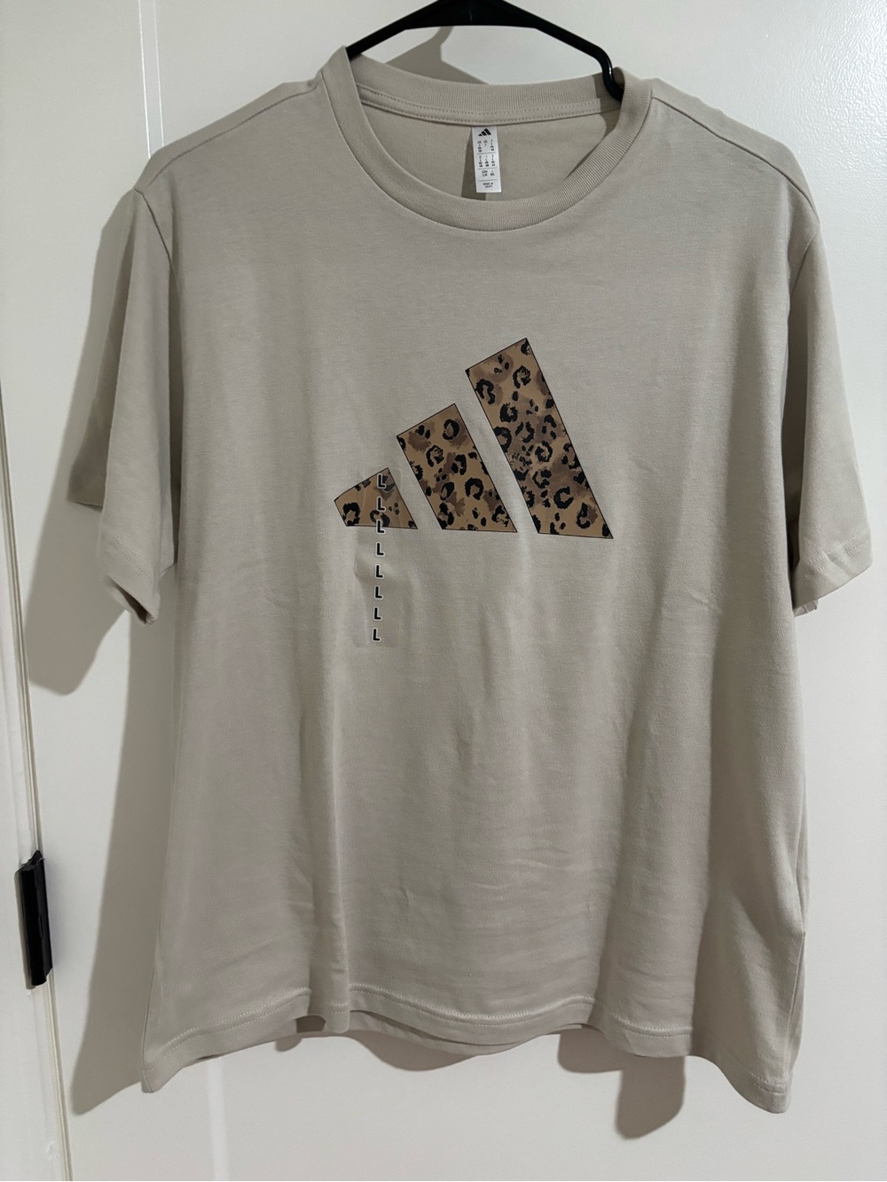 adidas Beige Tee with Leopard Print Logo